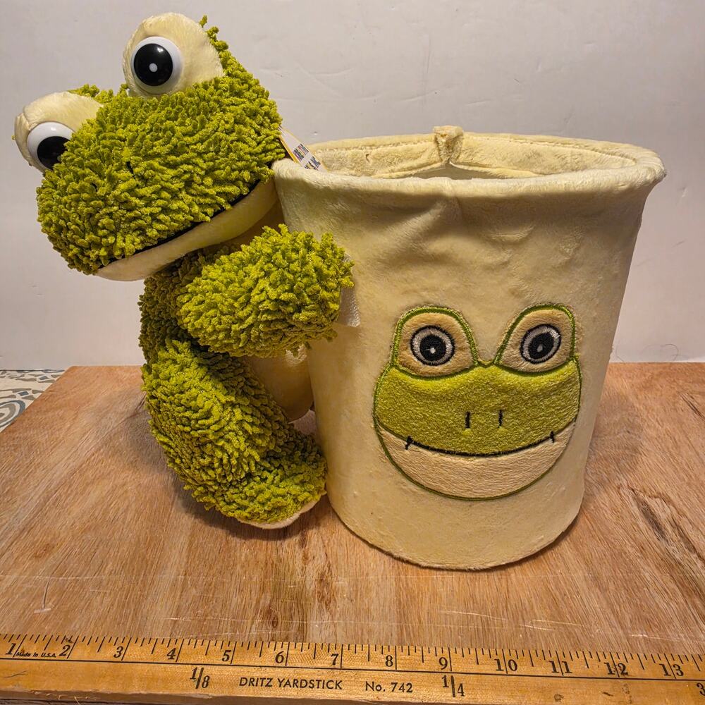 Frog Collect-All Basket and 12" plush Frog basket Green and Pale Yellow